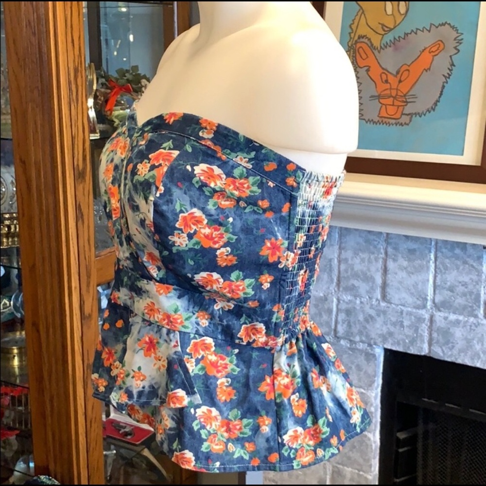 American rag denim floral strapless top